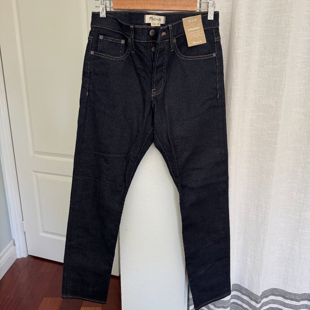 Madewell straight authentic flex selvedge jeans in resin rinse 28x30